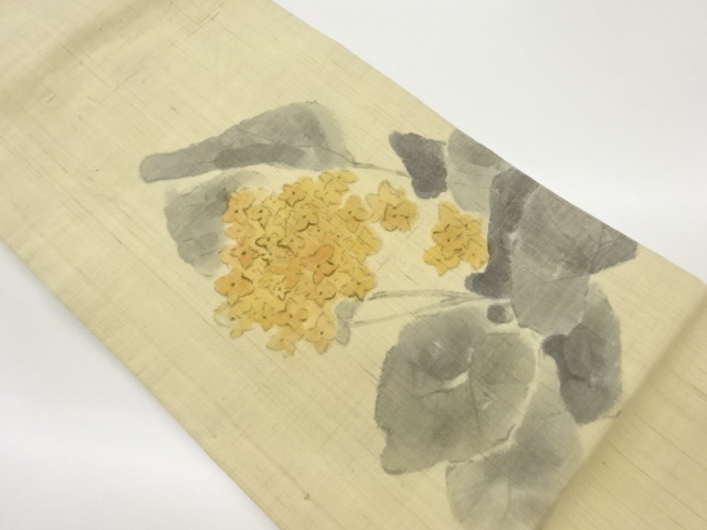 手織り紬手描き紫陽花模様名古屋帯